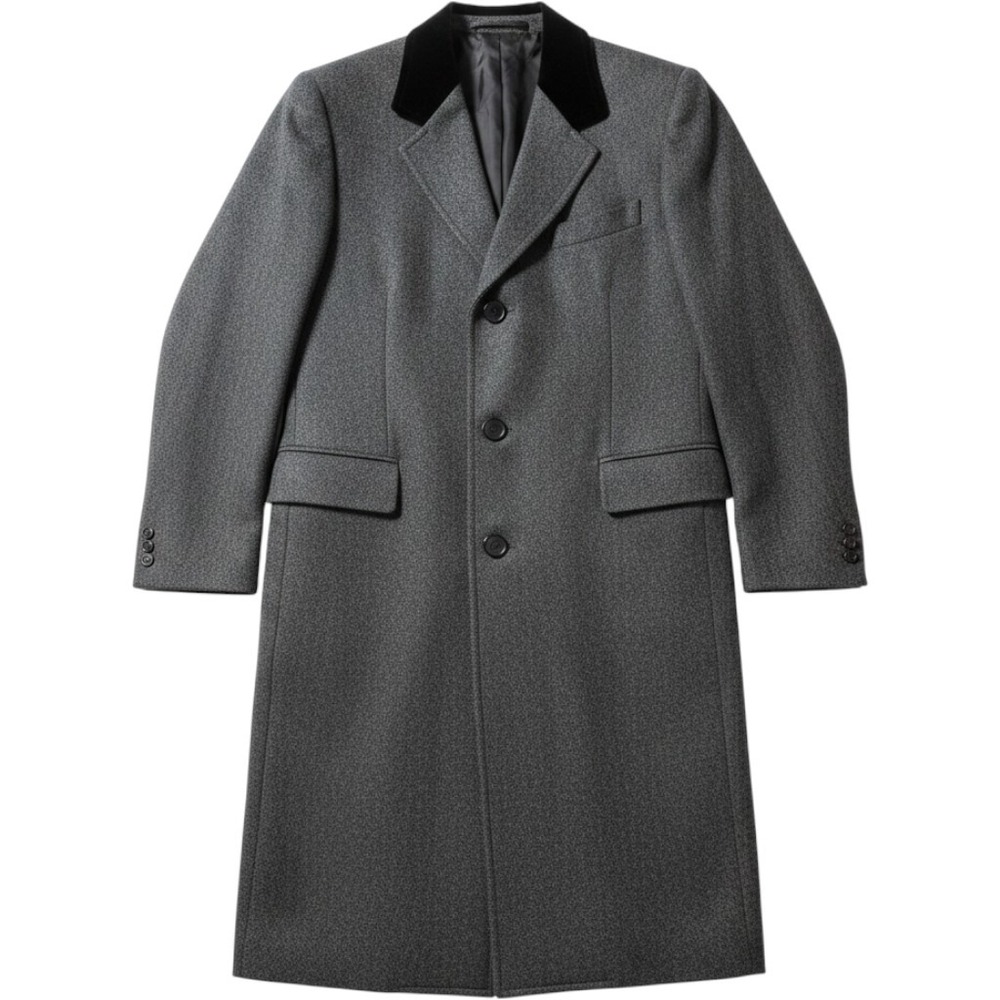 VTG Lord & Taylor Kensington Mens 38R Wool Herringbone Overcoat Velvet Collar